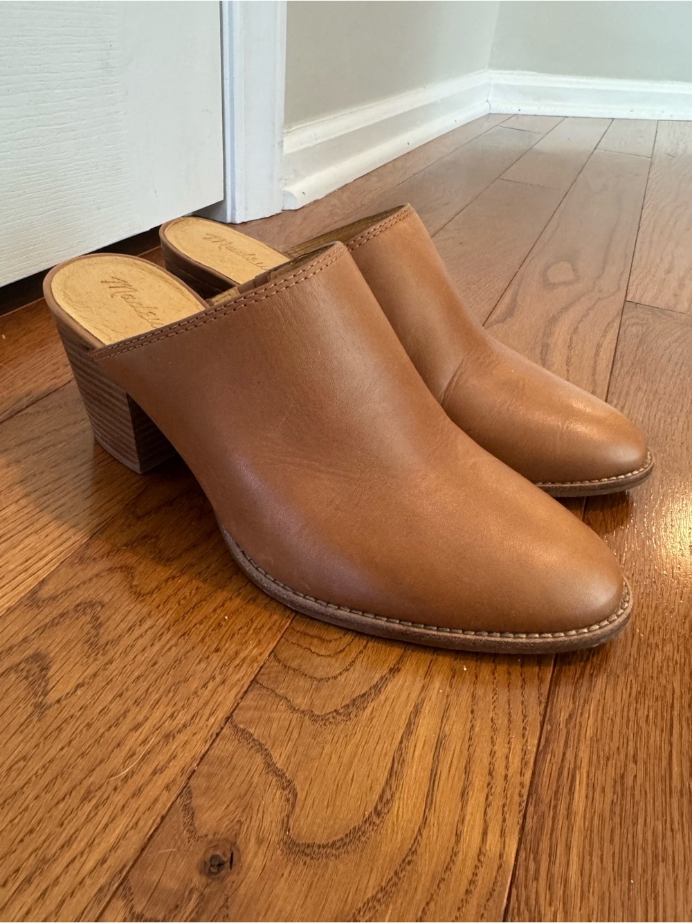 Madewell Women's Tan Leather Block Heel Mules